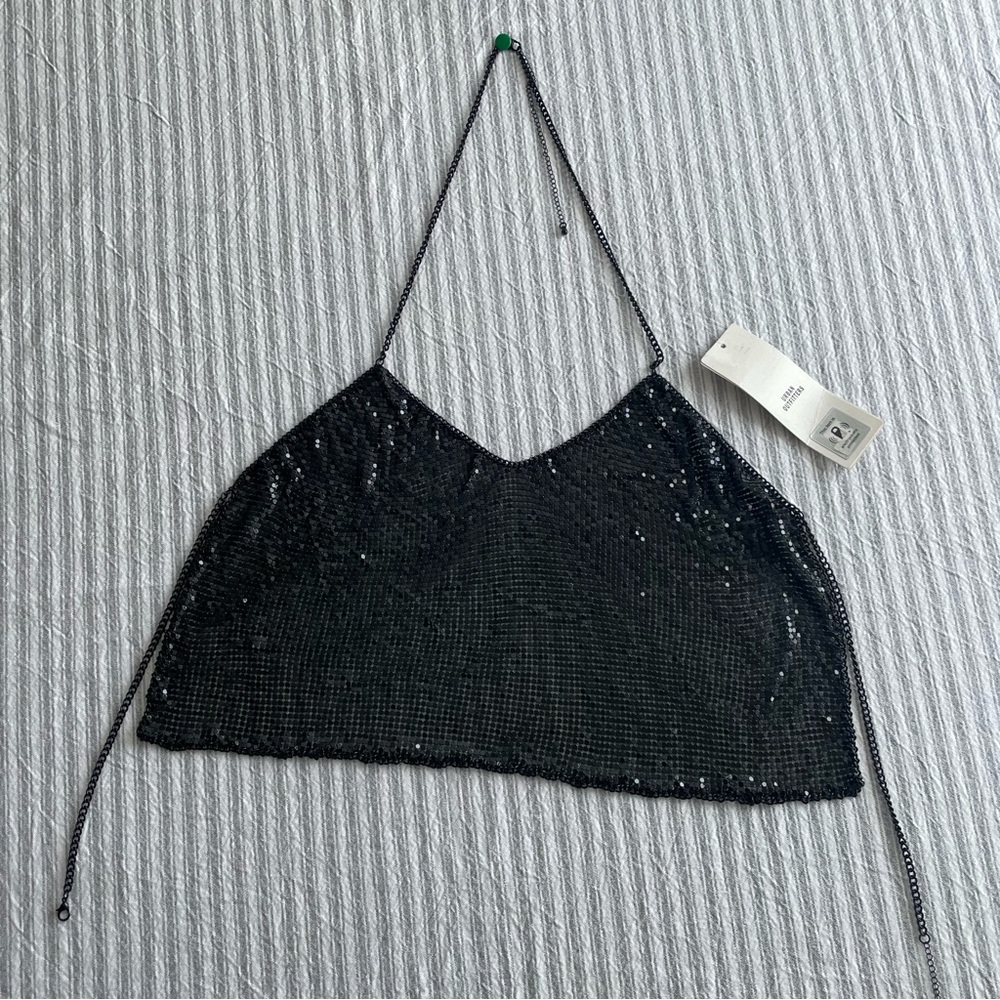 NWT Urban Outfitters Black Metal Chainmail Halter Top - Festival Party - Small